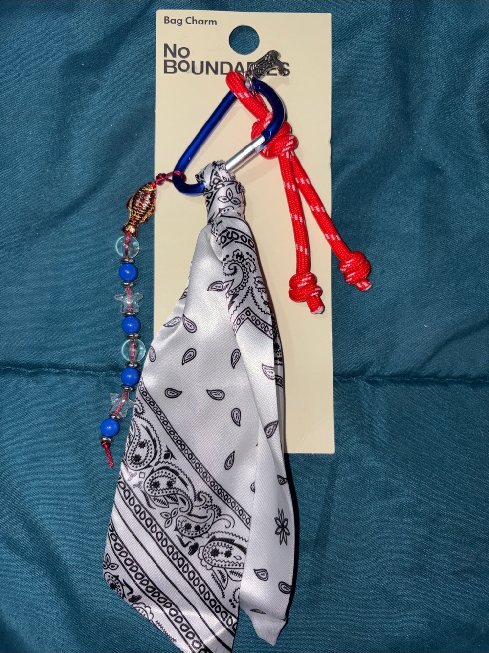 No Boundaries Red Cord & Blue Beaded Bandana Charm